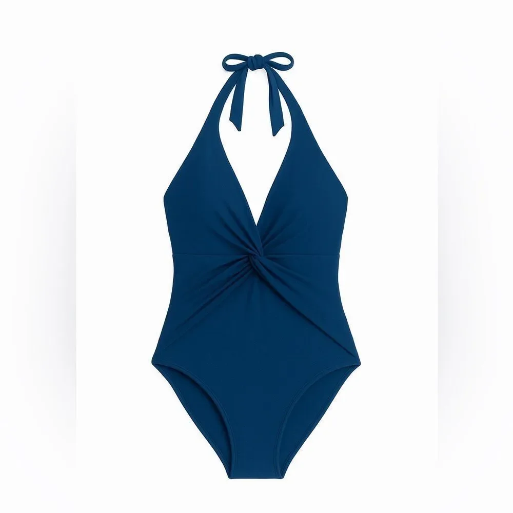 NWT- CUPSHE- deep blue halter twisted detail one piece- Size small